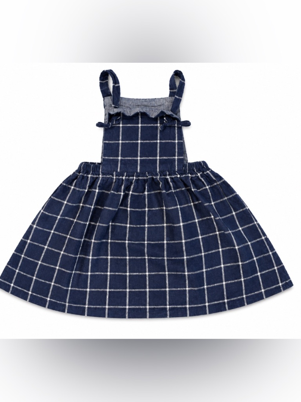 Thimble Collection Navy Windowpane Pinafore Dress Girls 3T Linen Cotton